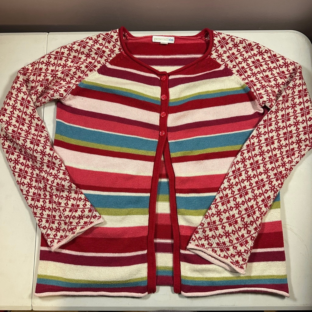 Garnet Hill Kids Red White Striped Sweater XL Cotton Cashmere